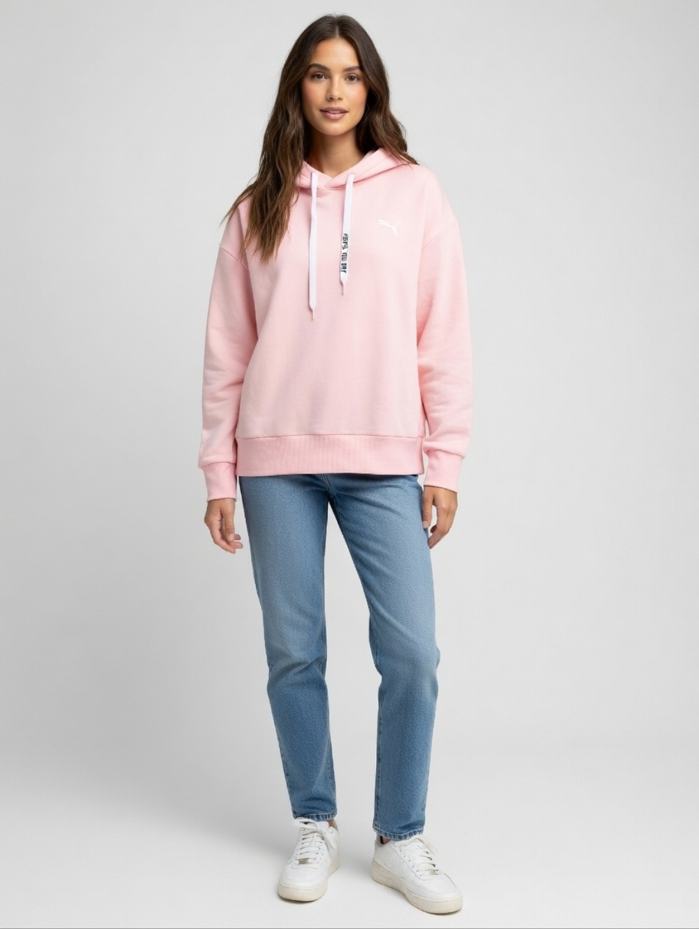 Puma Pastel Pink Pullover Hoodie with White Drawcords